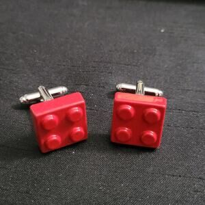 Lego themed red enamel cuff links